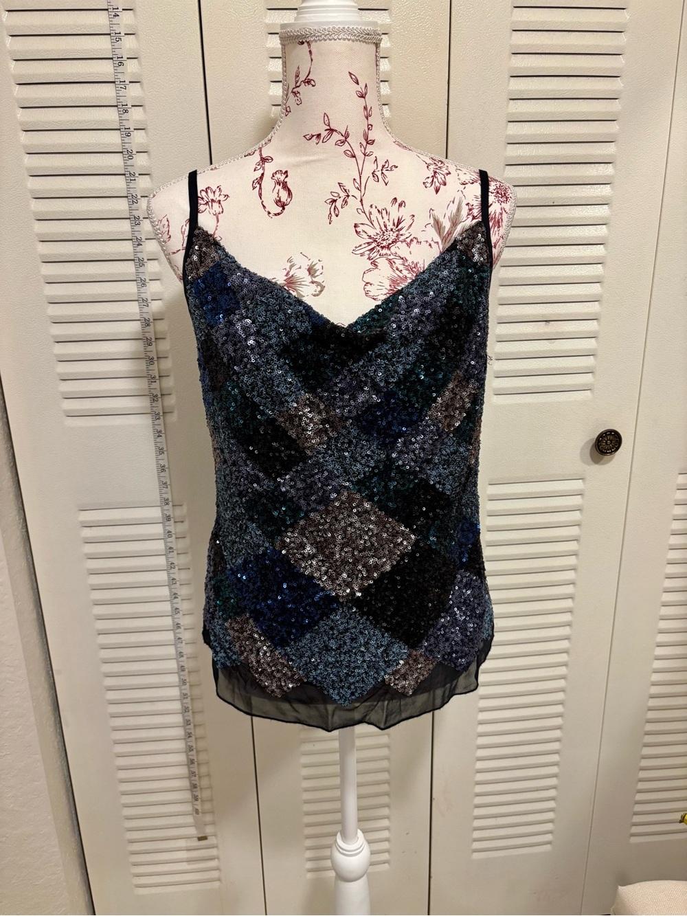 Blank NYC Multicolor Sequin Argyle Camisole - Black, Blue, Gray